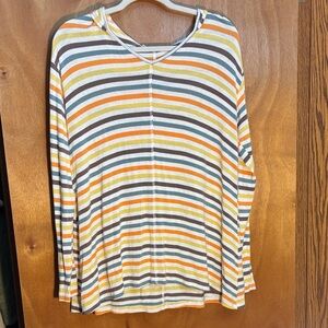 Easel Colorful Striped Hooded Long Sleeve Top